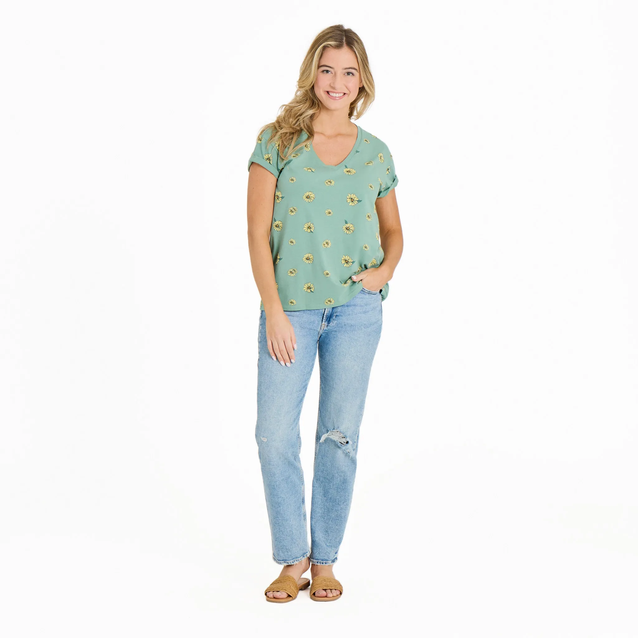 Women's Tossed Sunflower Pattern Crusher-LITE Easy Vee sold by Life is Good product image thumbnail 4