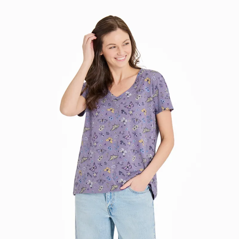 Women's Butterfly Garden Pattern Crusher-LITE Easy Vee sold by Life is Good