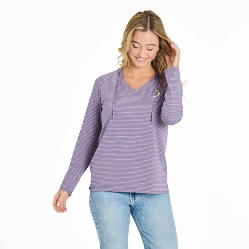 Women's Moon & Star Long Sleeve Striped Crusher-LITE Hooded Tee sold by Life is Good