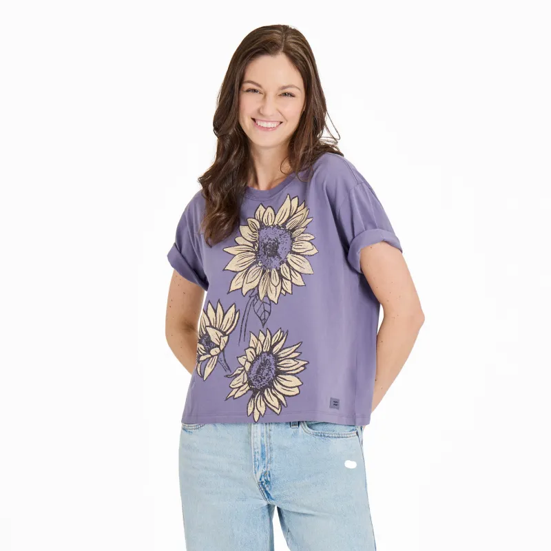 Women's Linear Sunflower Trio Short Sleeve Crusher Boxy Tee sold by Life is Good