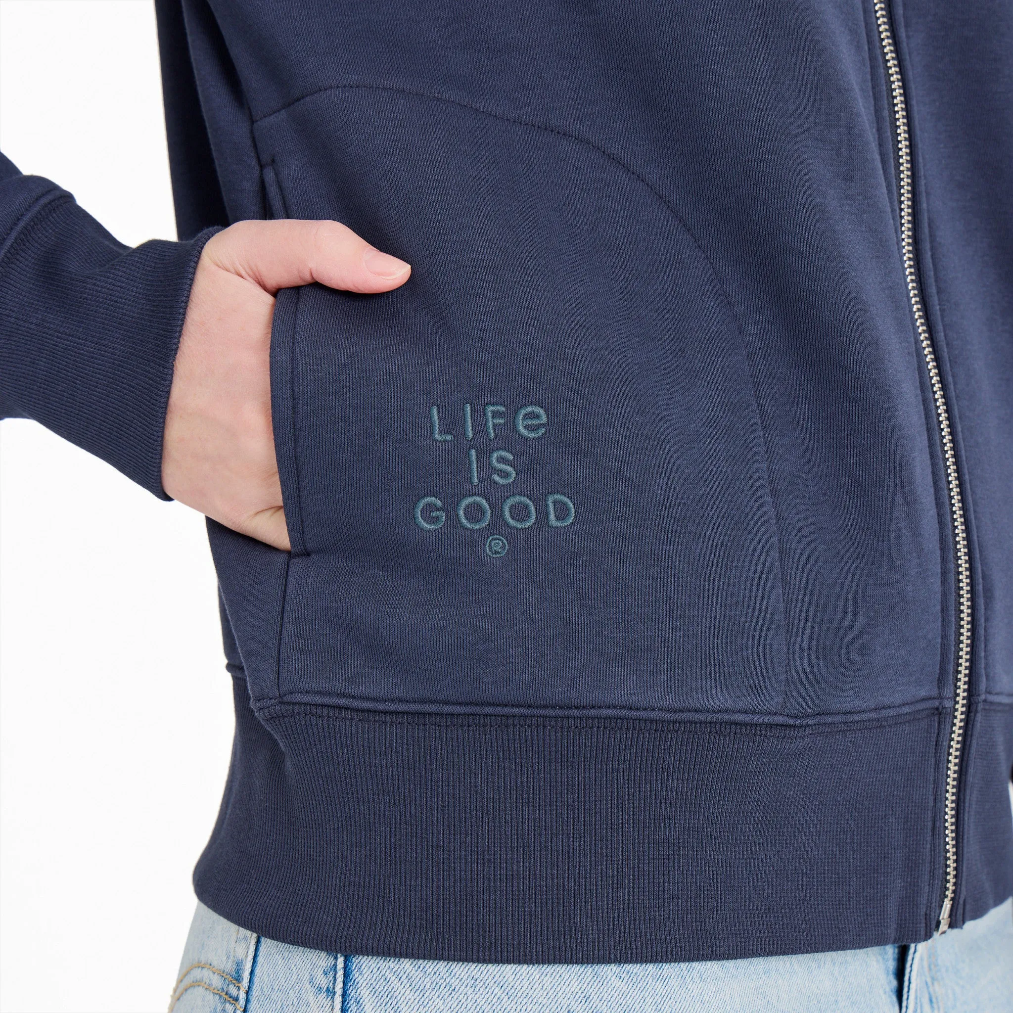 Women's Crafty LIG Stacked Good Vibes Fleece Zip Hoodie sold by Life is Good product image thumbnail 3