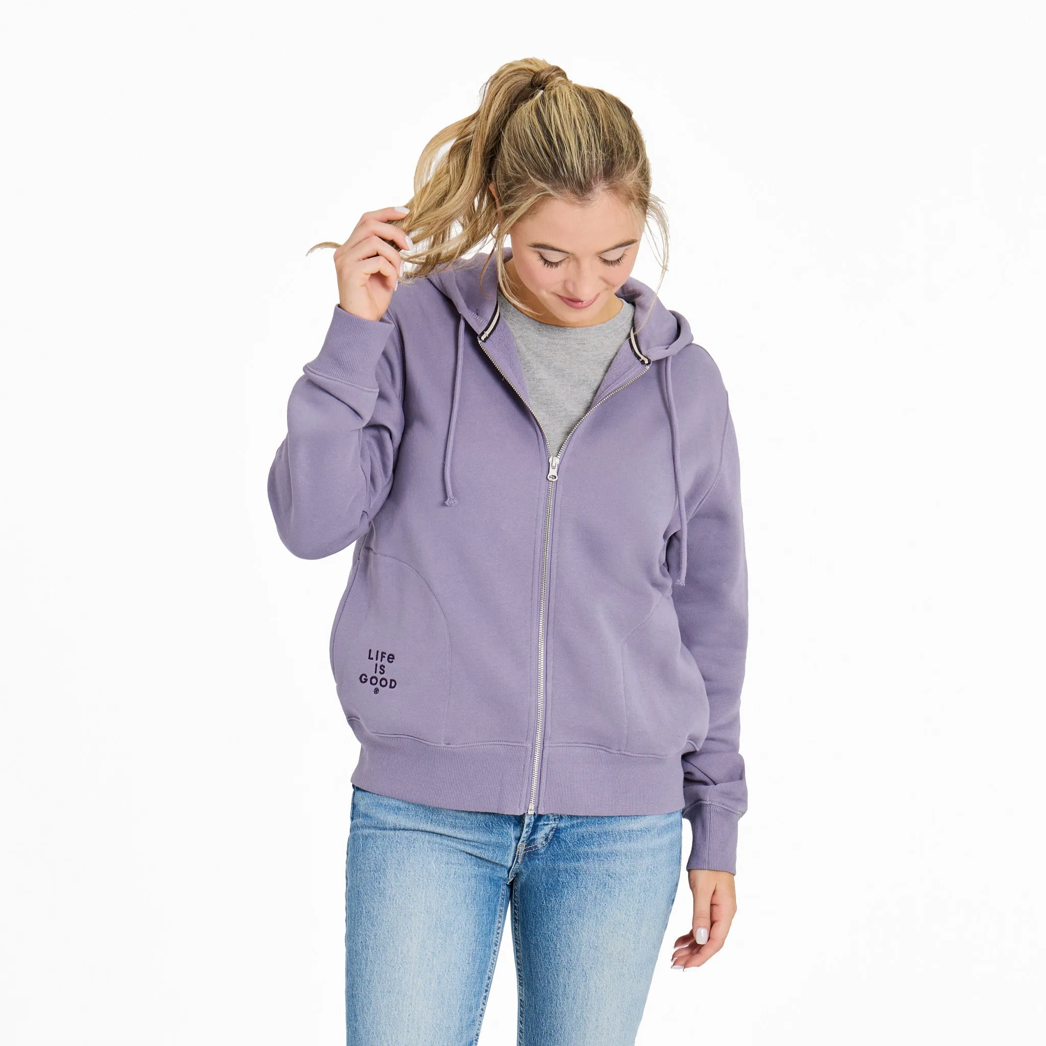 Women's Crafty LIG Stacked Good Vibes Fleece Zip Hoodie sold by Life is Good product image thumbnail 5