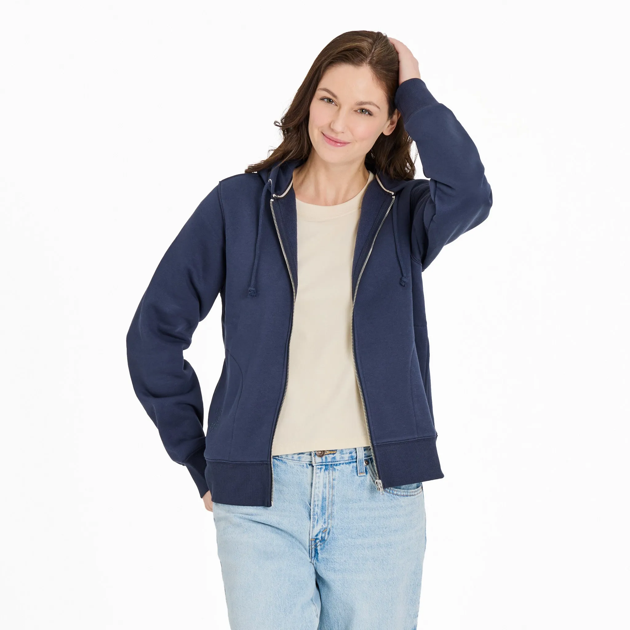 Women's Crafty LIG Stacked Good Vibes Fleece Zip Hoodie sold by Life is Good