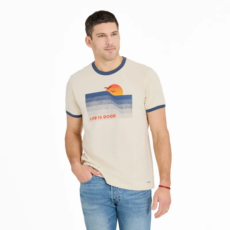 Men's Wavy Sunset Classic Crusher Ringer Tee sold by Life is Good