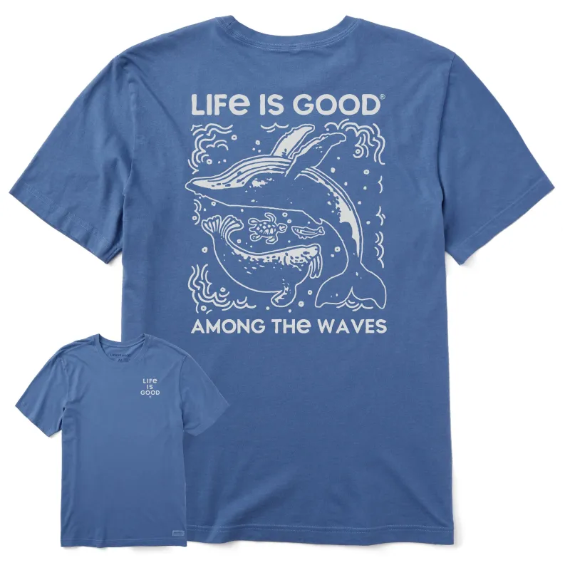 Men's Life is Good Among the Waves Whale Short Sleeve Tee sold by Life is Good
