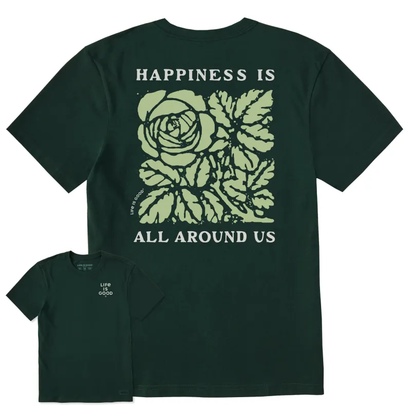 Men's Happiness is All Around Us Flower Short Sleeve Crusher Tee sold by Life is Good
