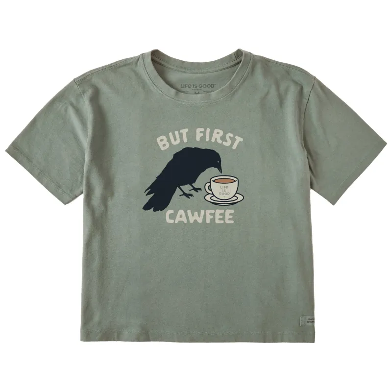 Women's But first Cawfee Short Sleeve Crusher Boxy Tee sold by Life is Good