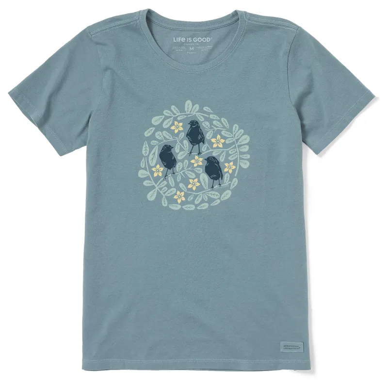 Women's Woodcut Bird Bush Short Sleeve Crusher Tee sold by Life is Good