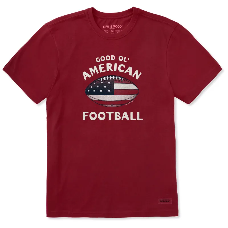 Men's Good Ol' American Flag Football Short Sleeve Crusher Tee sold by Life is Good