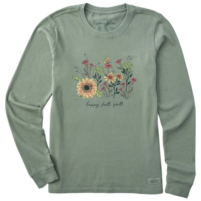 Women's Happy Fall Flowers Long Sleeve Crusher Tee sold by Life is Good