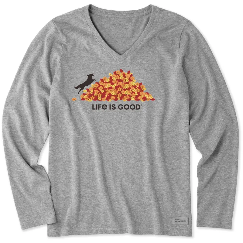 Women's LEAF JUMP Long Sleeve Crusher Vee sold by Life is Good