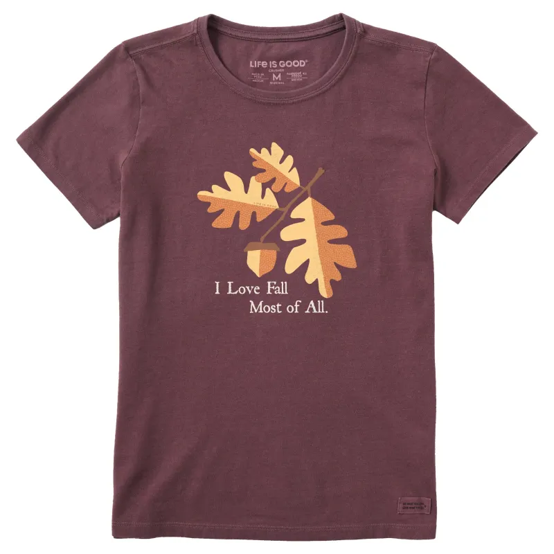 Women's I Love Fall Acorn Short Sleeve Crusher Tee sold by Life is Good