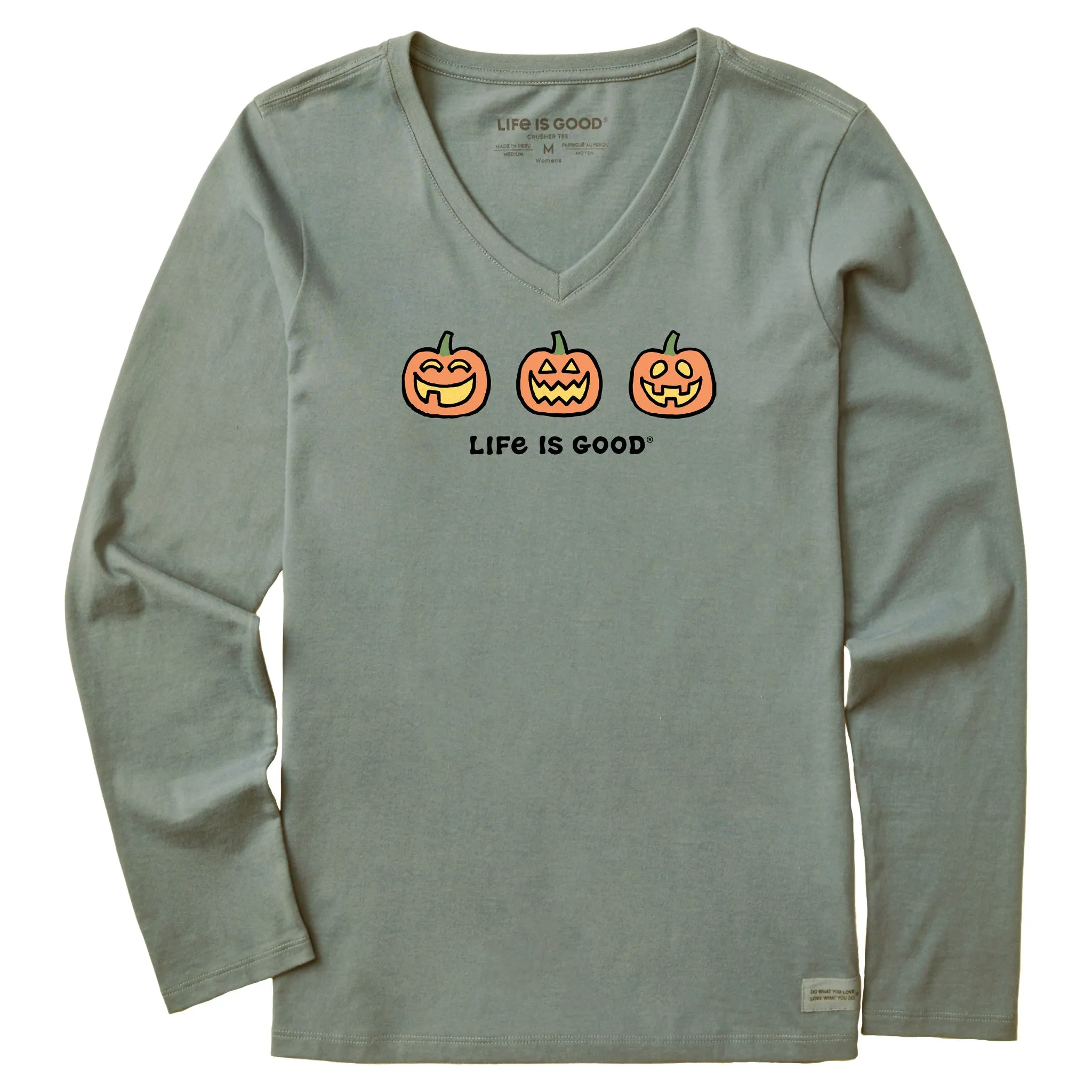 Women's Three Jack O'Lanterns Long Sleeve Crusher Vee sold by Life is Good