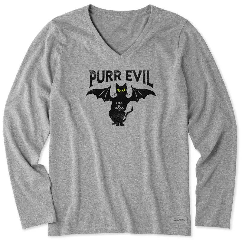 Women's Purr Evil Long Sleeve Crusher Vee made by Life is Good