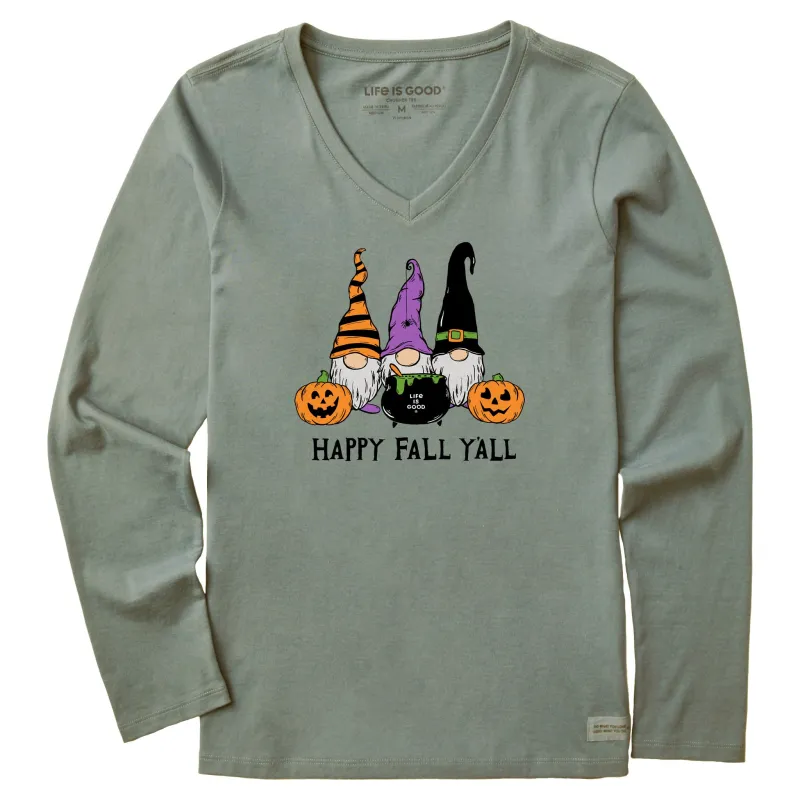 Women's Happy Fall Y'all Long Sleeve Crusher Vee sold by Life is Good