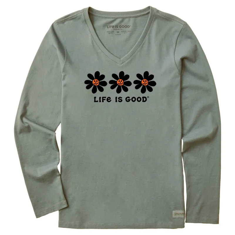 Women's Jack O Lantern Daisies Long Sleeve Crusher Vee made by Life is Good