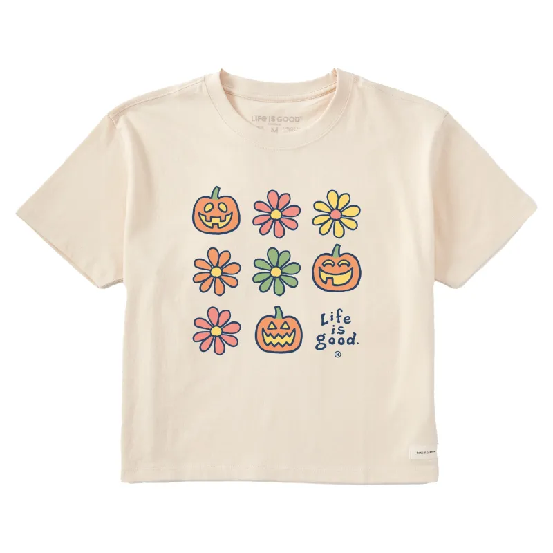 Women's Daisies & Jack O Lanterns Grid Short Sleeve Crusher Boxy Tee sold by Life is Good