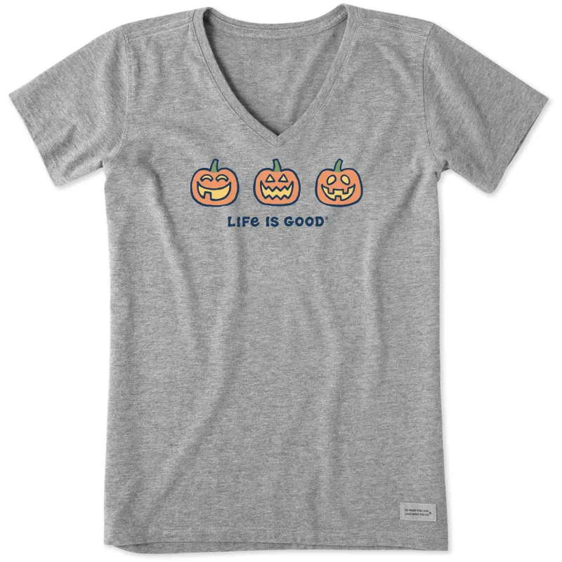 Women's Three Jack O'Lanterns Short Sleeve Crusher Vee sold by Life is Good
