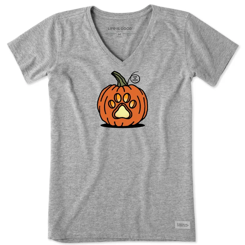 Women's Paw Pumpkin Short Sleeve Crusher Vee sold by Life is Good