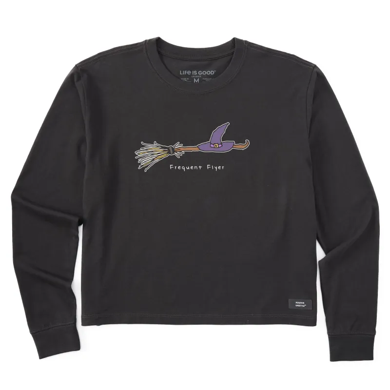 Women's Frequent Flyer Witch Broom Long Sleeve Crusher Boxy Tee sold by Life is Good