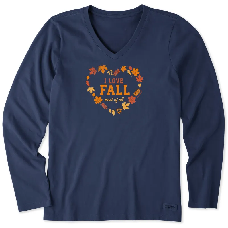 Women's I Love Fall Heart Long Sleeve Crusher Vee made by Life is Good