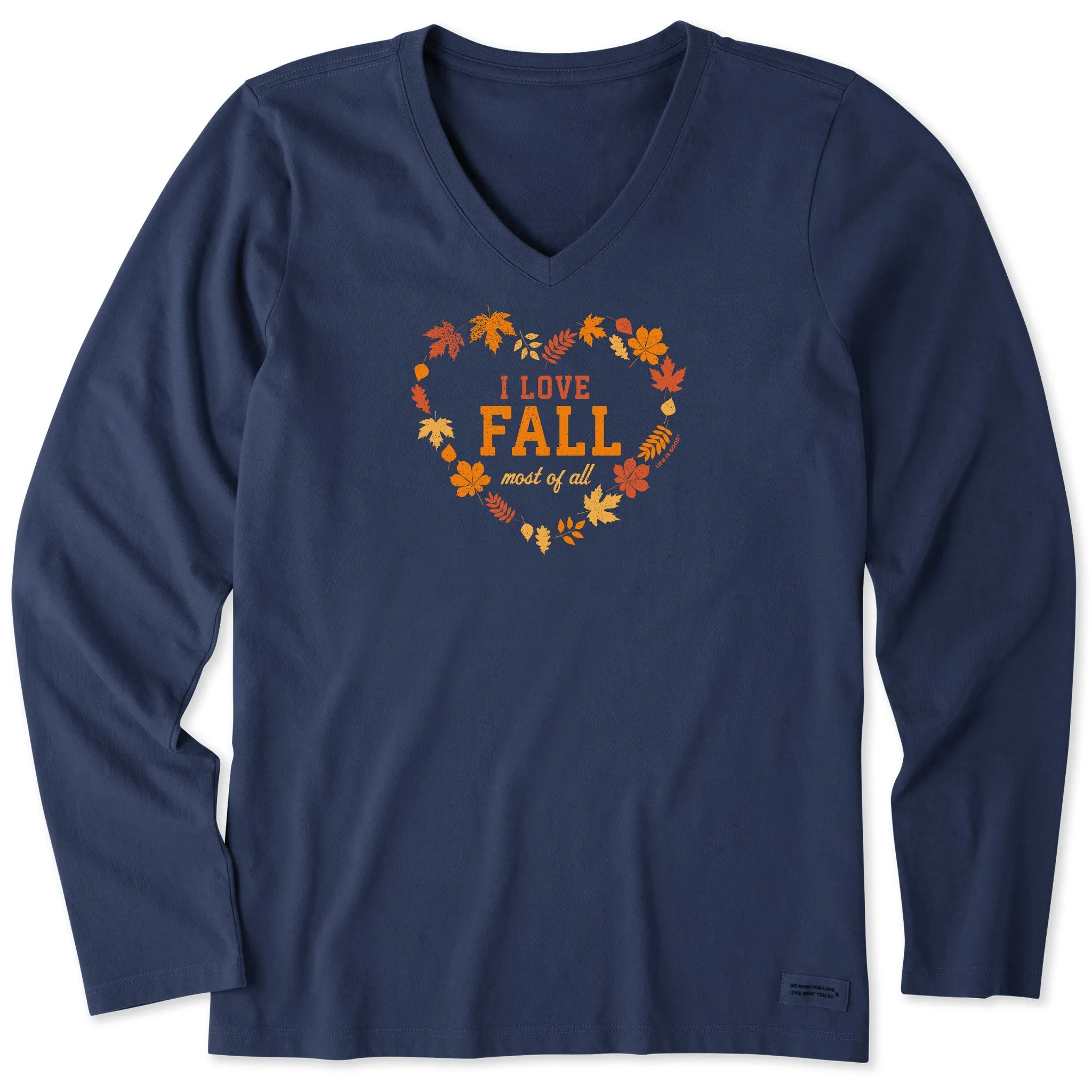 Women's I Love Fall Heart Long Sleeve Crusher Vee sold by Life is Good