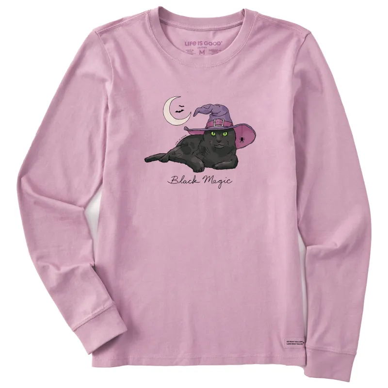 Women's Black Magic Cat Long Sleeve Crusher Tee sold by Life is Good