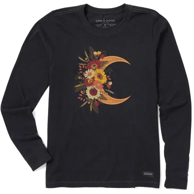 Women's Fall Moon and Flowers Long Sleeve Crusher Tee sold by Life is Good