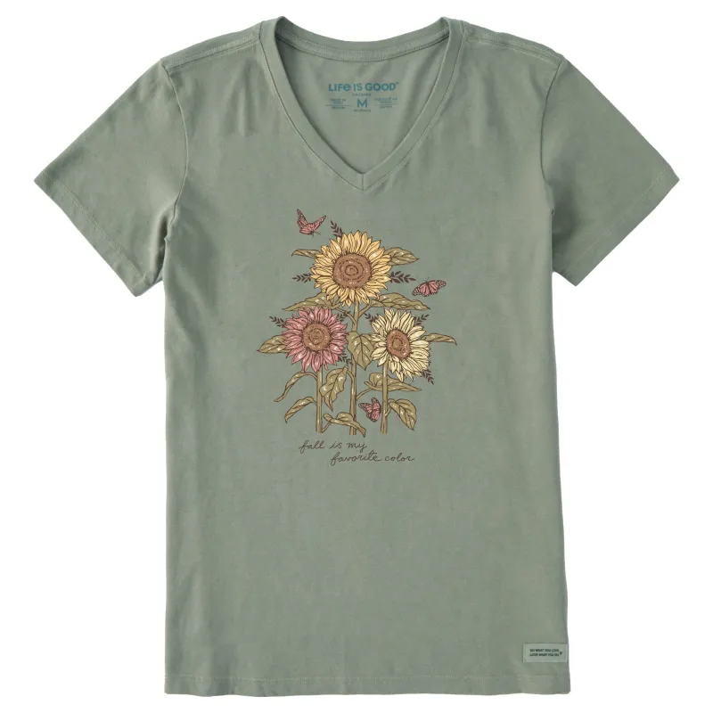 Women's Fall is my Favorite Sunflowers Short Sleeve Crusher Vee sold by Life is Good