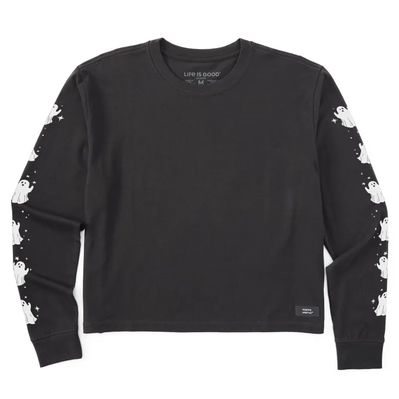 Women's Sparkly Ghosts Long Sleeve Crusher Boxy Tee sold by Life is Good