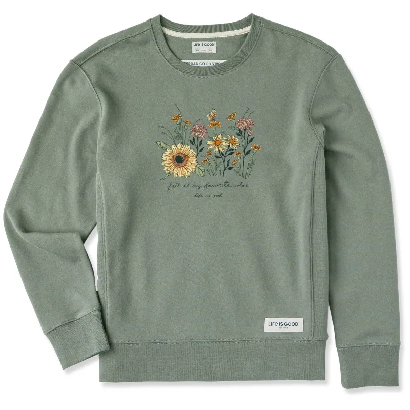 Women's Fall Favorite Color Flowers Simply True Fleece Crew sold by Life is Good