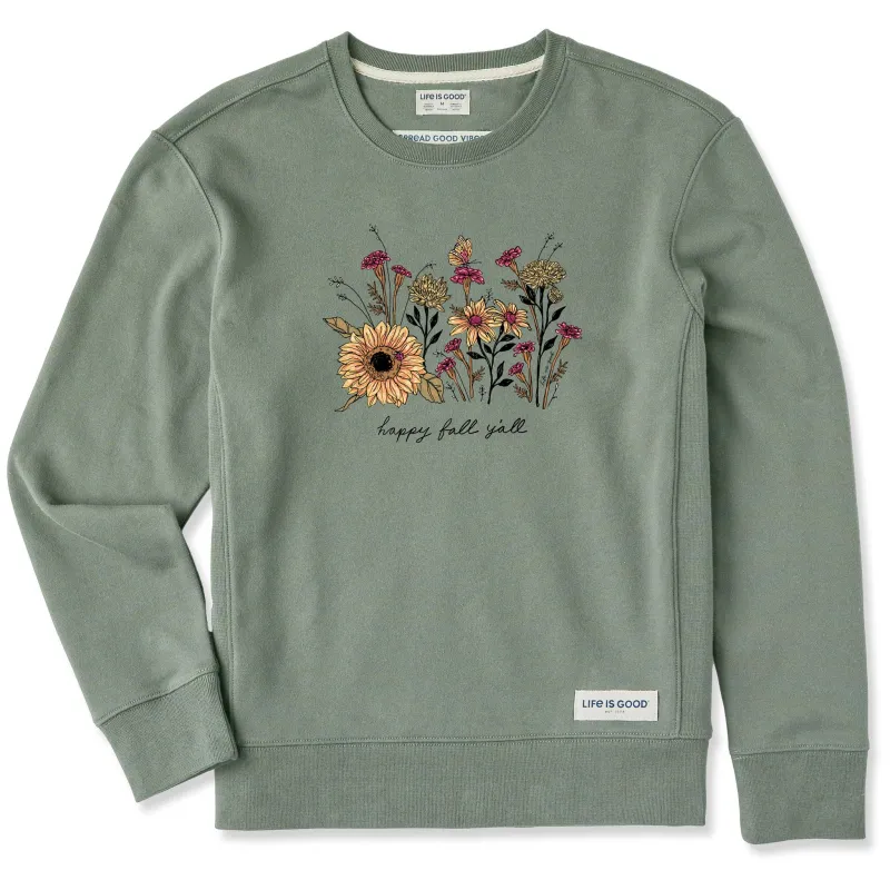Women's Happy Fall Flowers Simply True Fleece Crew sold by Life is Good
