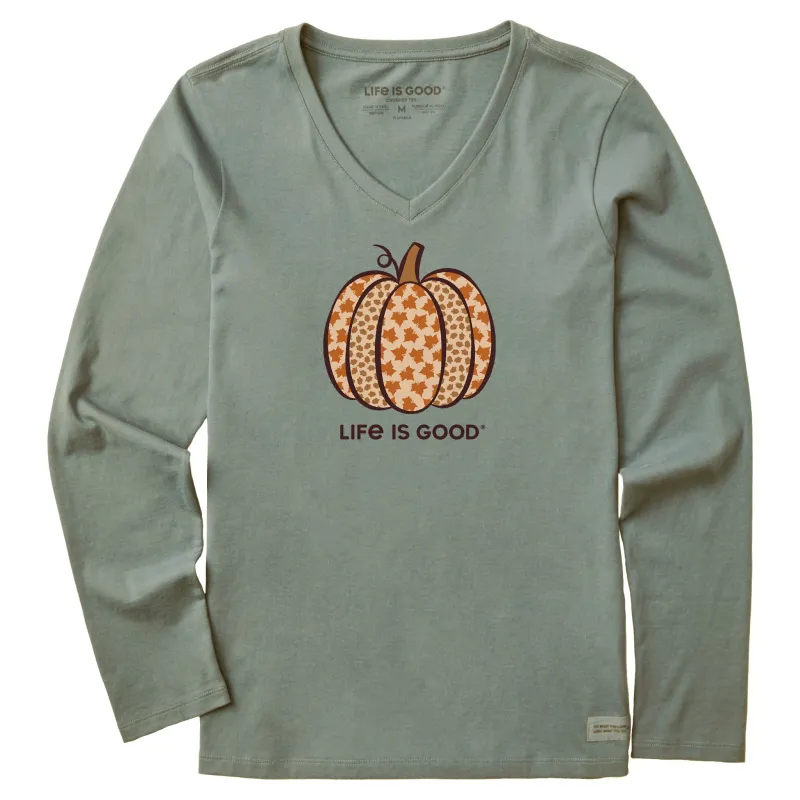 Women's Fall Pattern Pumpkin Long Sleeve Crusher Vee sold by Life is Good
