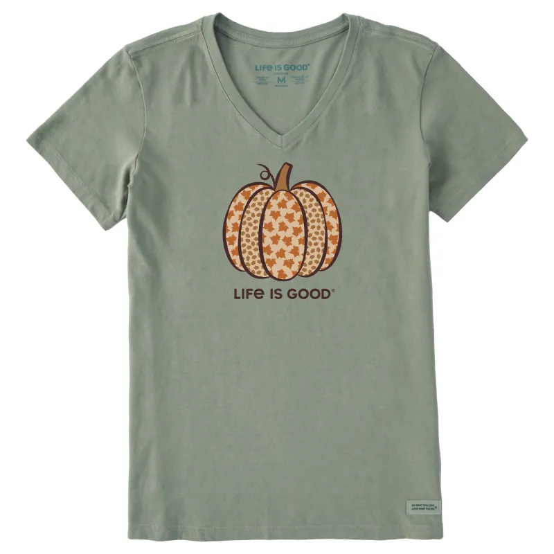 Women's Fall Pattern Pumpkin Short Sleeve Crusher Vee sold by Life is Good