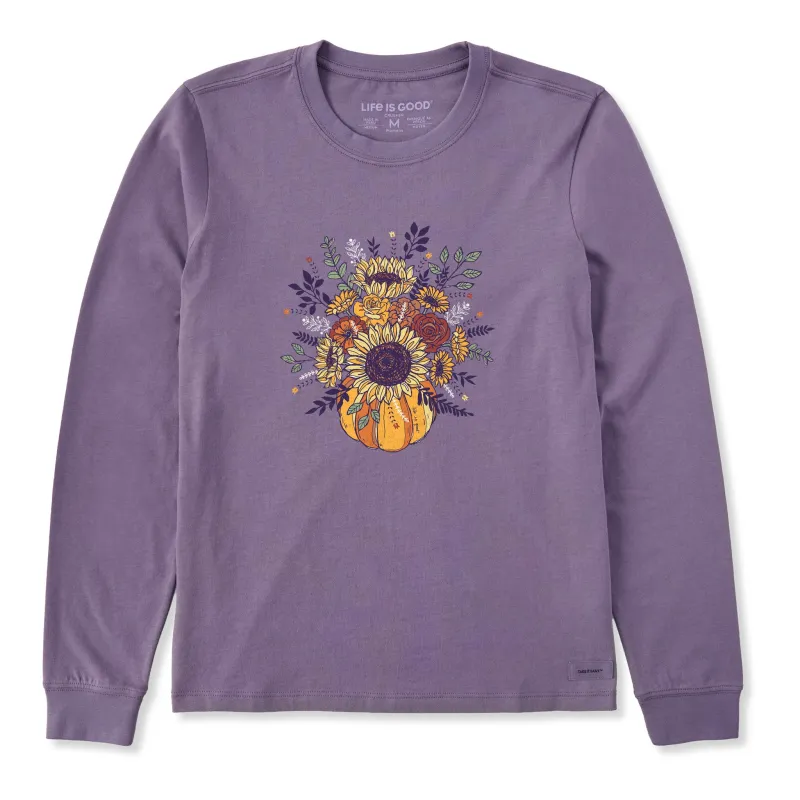 Women's Fall Pumpkin Flowers Long Sleeve Crusher Tee made by Life is Good