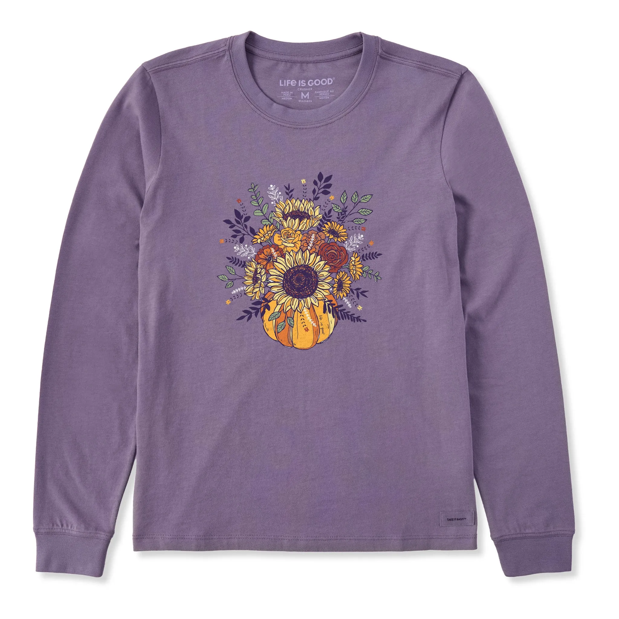 Women's Fall Pumpkin Flowers Long Sleeve Crusher Tee sold by Life is Good