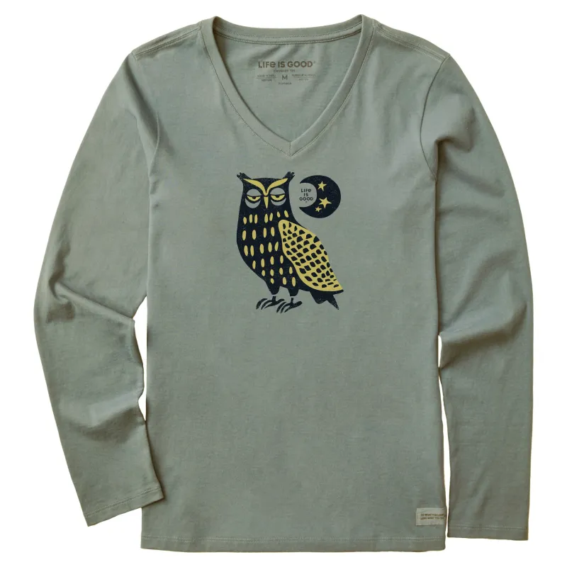 Women's Harvest Owl Long Sleeve Crusher Vee sold by Life is Good