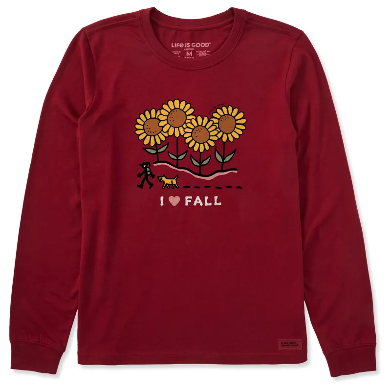Women's I Love Fall Sunflower Hike Long Sleeve Crusher Tee sold by Life is Good