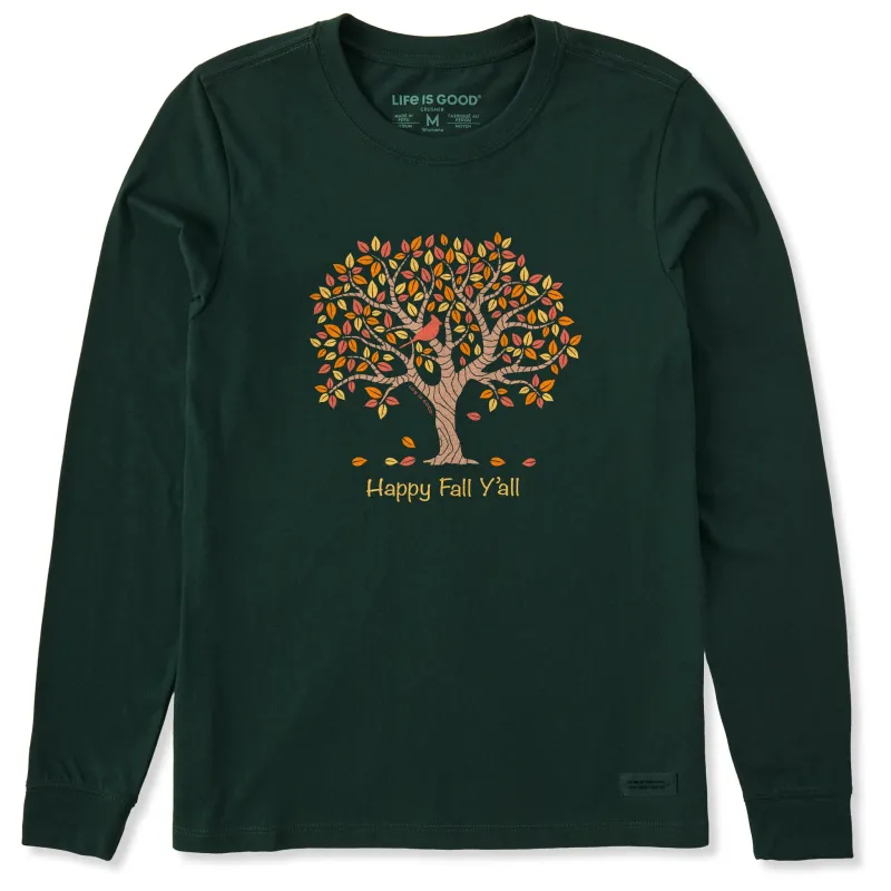 Women's Happy Fall Y'All Tree Long Sleeve Crusher Tee sold by Life is Good