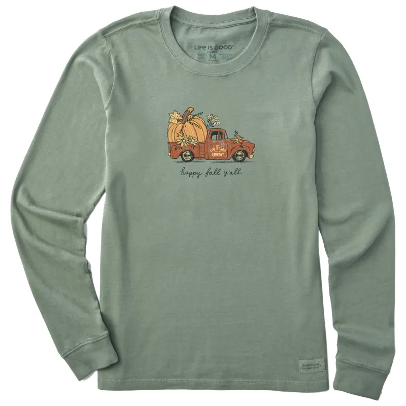 Women's Happy Fall Y'all Pickup Long Sleeve Crusher Tee sold by Life is Good