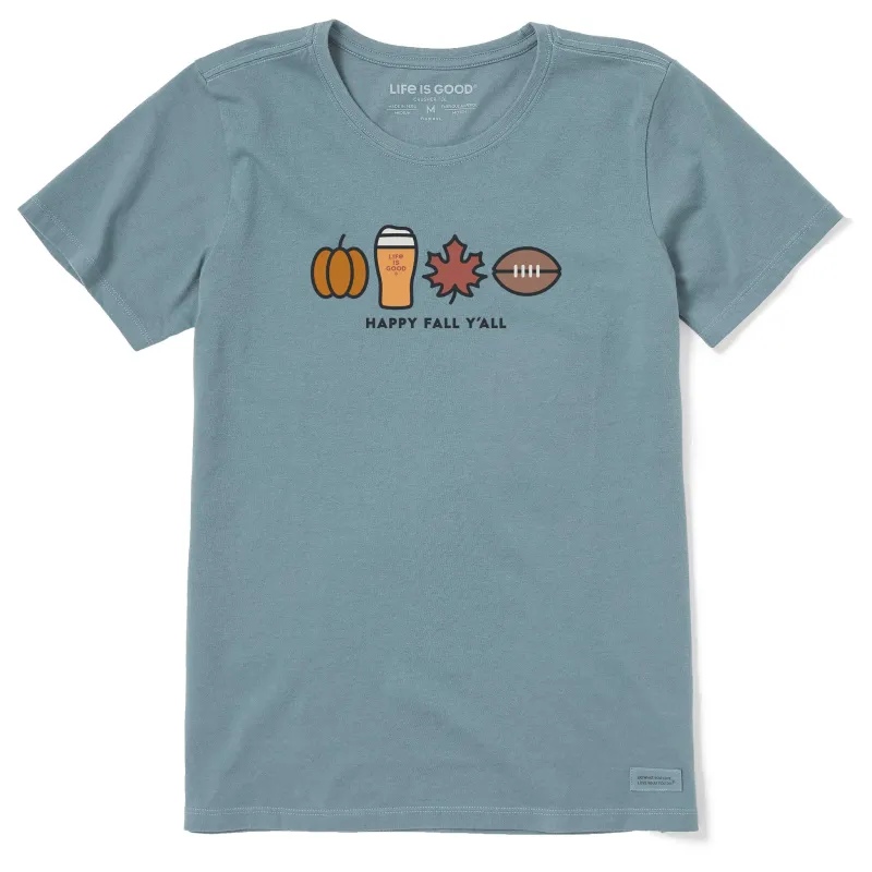 Women's Happy Fall Icons Short Sleeve Crusher Tee sold by Life is Good