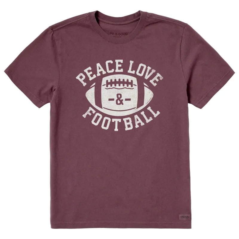 Men's Peace Love Football Short Sleeve Crusher Tee sold by Life is Good