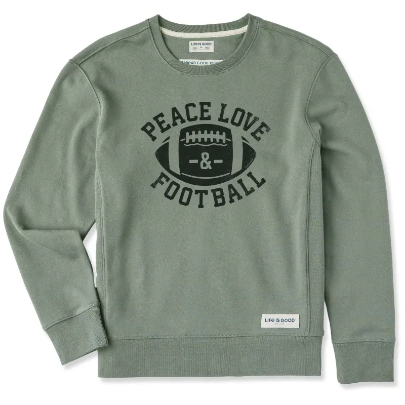 Women's Peace Love Football Simply True Fleece Crew sold by Life is Good