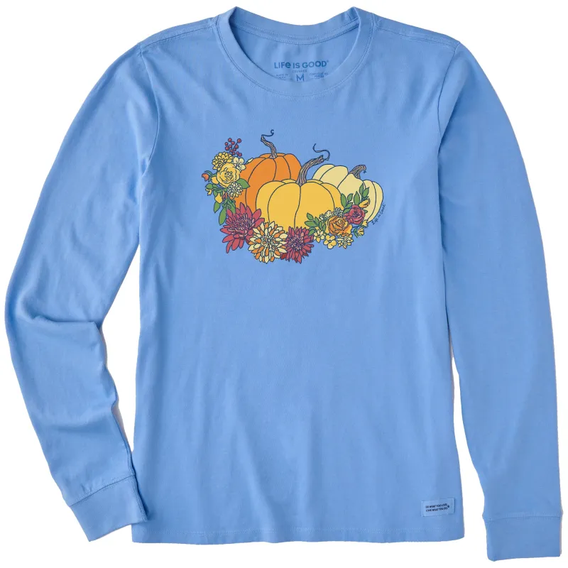 Women's Pumpkin and Flowers Long Sleeve Crusher Tee sold by Life is Good