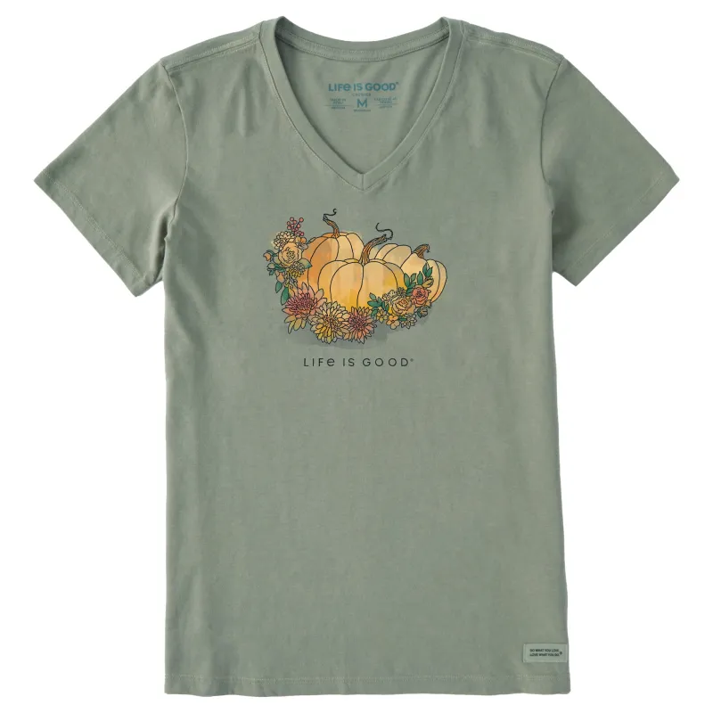 Women's Pumpkin Patch Watercolor Short Sleeve Crusher Vee sold by Life is Good