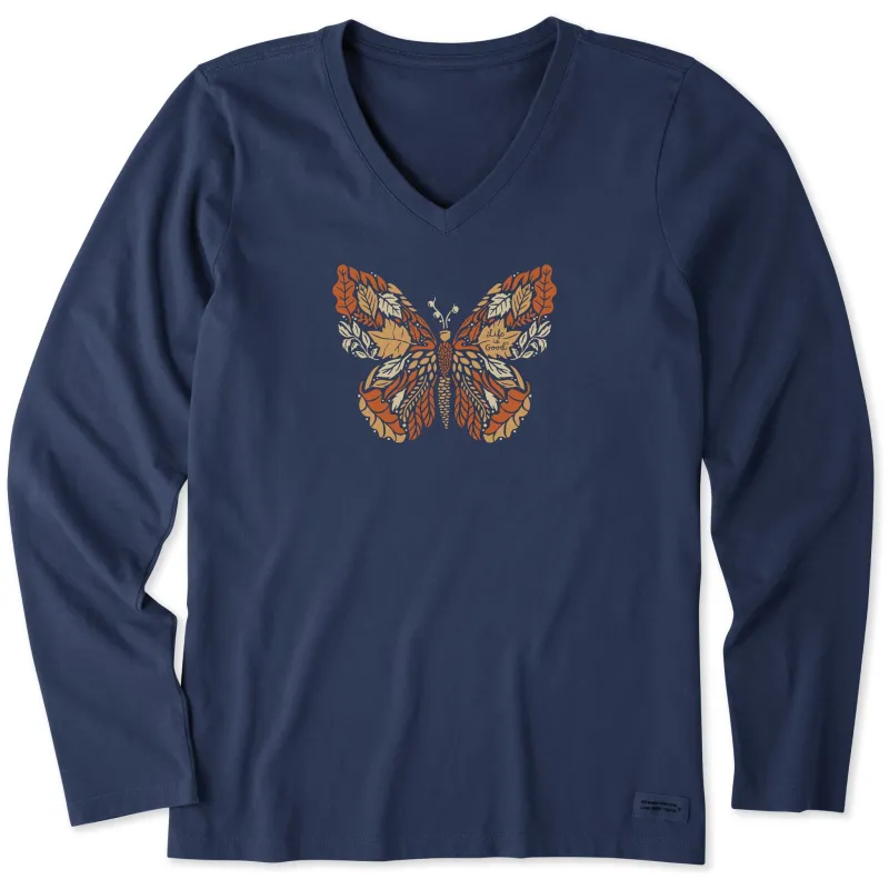 Women's Autumn Butterfly Long Sleeve Crusher Vee sold by Life is Good