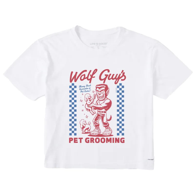 Women's Wolf Guy's Pet Grooming Short Sleeve Crusher Boxy Tee sold by Life is Good
