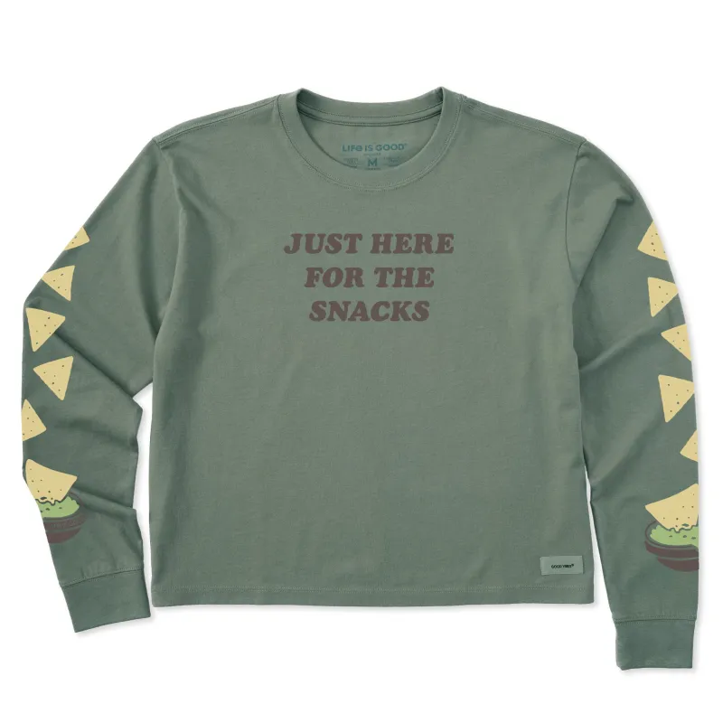 Women's Just Here for the Snacks Long Sleeve Crusher Boxy Tee sold by Life is Good