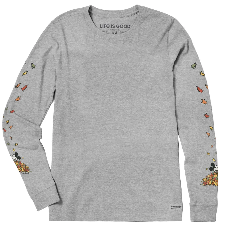Women's Steamboat Willie Leaf Pile Long Sleeve Crusher Tee sold by Life is Good
