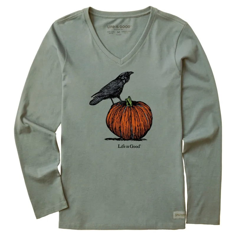 Women's Antique Raven & Pumpkin Long Sleeve Crusher Vee made by Life is Good